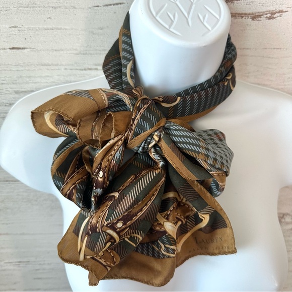 LAUREN RALPH LAUREN Houndstooth Plaid Equestrian Horse Bridal Silk Scarf - Picture 6 of 6